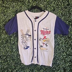 Youth Medium Vintage Looney Tunes Minnesota Twins Baseball Button Down Shirt